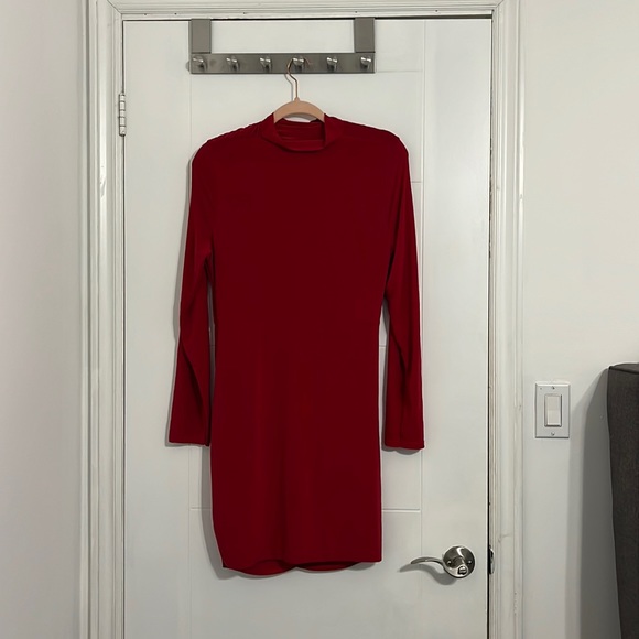 Long Sleeve Burgundy High Neck Dress - Picture 2 of 4